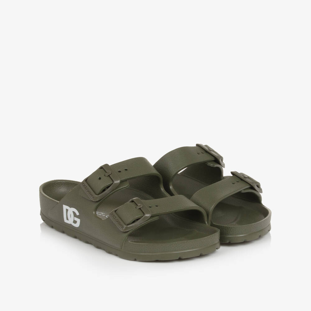 Dolce & Gabbana-Boys Green Double Strap Sliders with DG Logo | Childrensalon