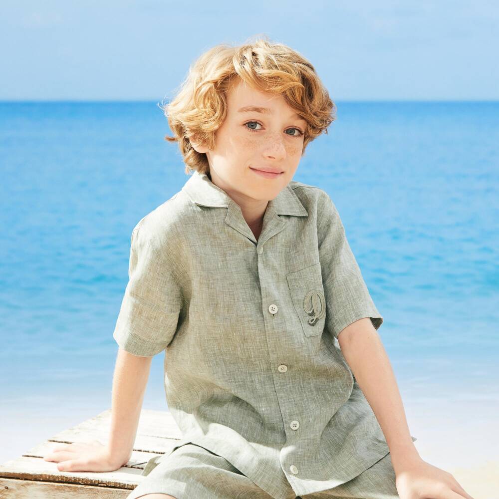 Dolce & Gabbana-قميص كتان لون أخضر مارل للأولاد | Childrensalon