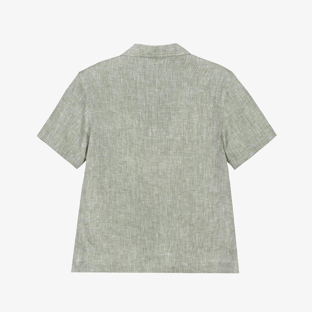 Dolce & Gabbana-Boys Green Marl Linen Shirt with DG Appliqué | Childrensalon