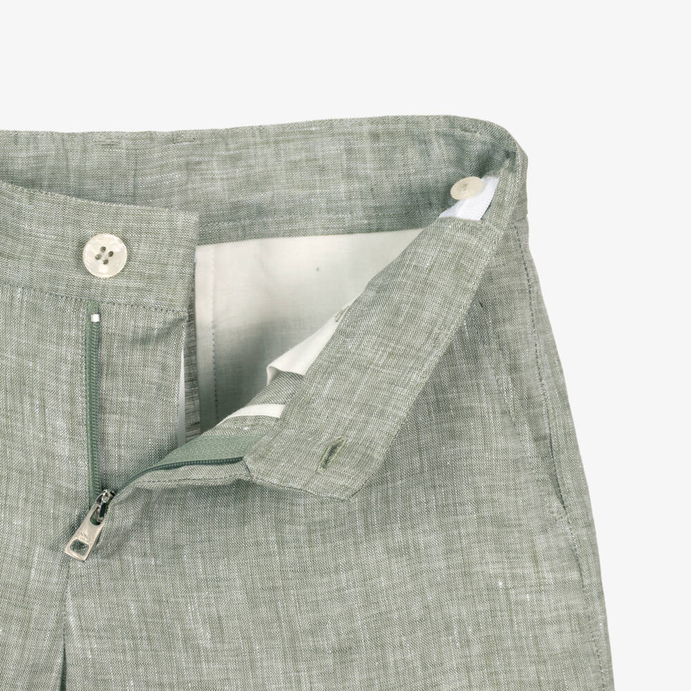 Dolce & Gabbana-Boys Green Marl Linen Shorts with DG Appliqué | Childrensalon