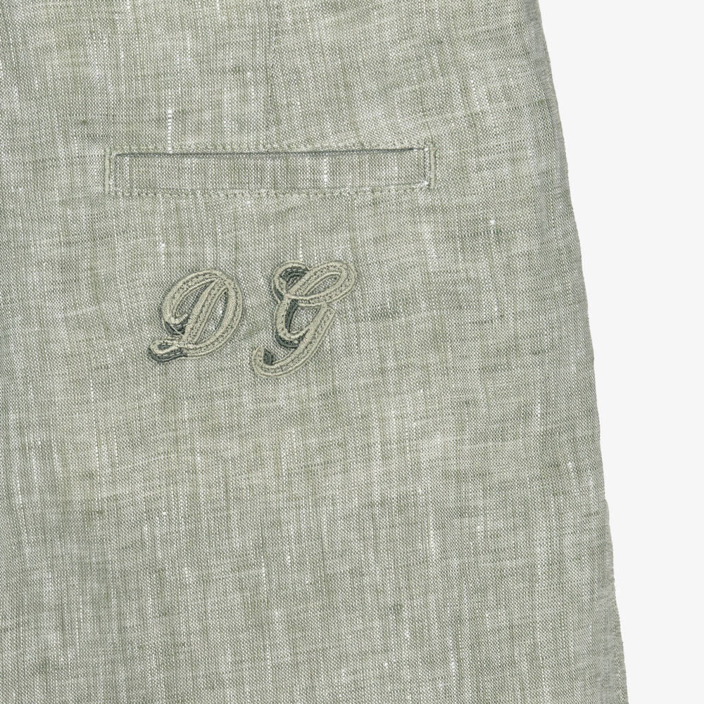 Dolce & Gabbana-Boys Green Marl Linen Shorts with DG Appliqué | Childrensalon