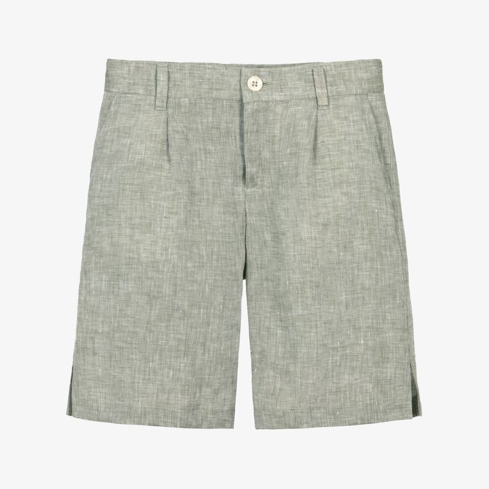 Dolce & Gabbana-Boys Green Marl Linen Shorts with DG Appliqué  | Childrensalon