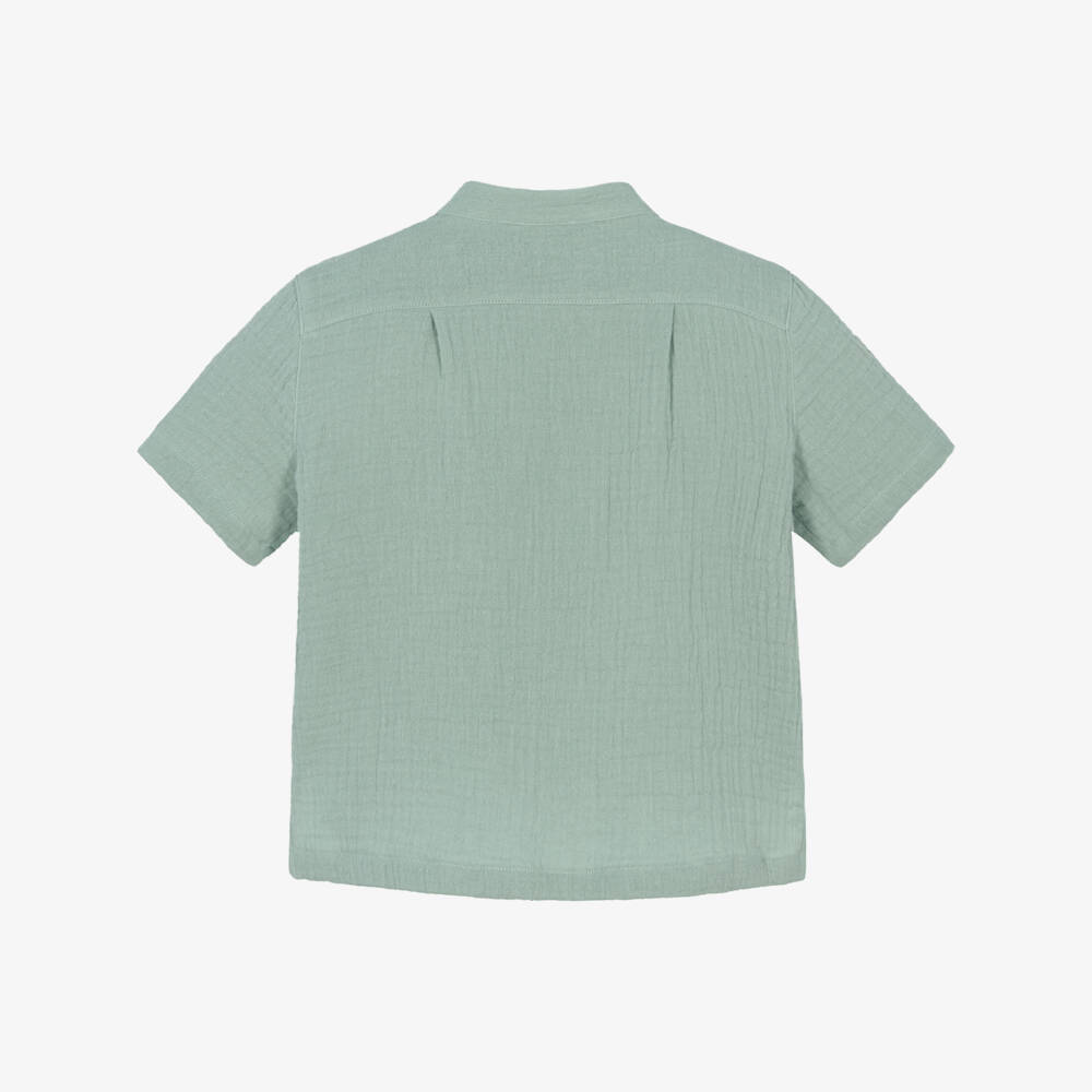 Dolce & Gabbana-Boys Green Muslin Collarless Shirt | Childrensalon