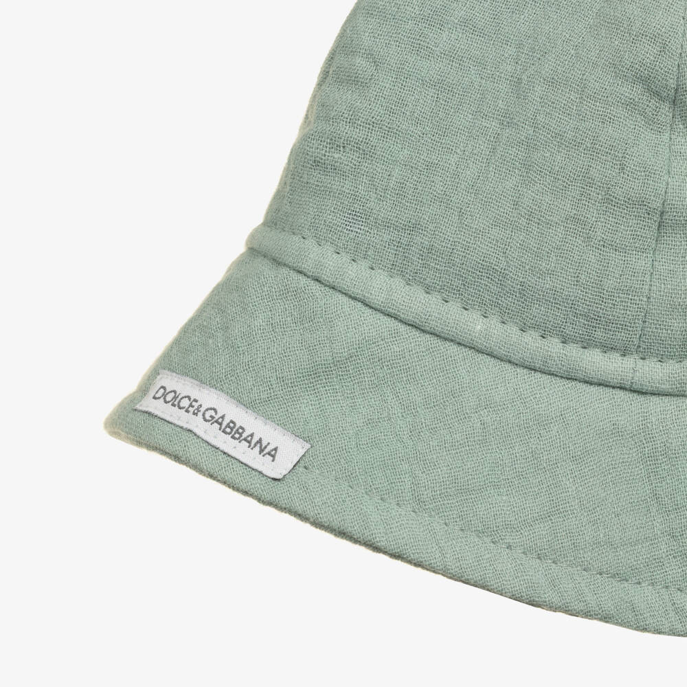 Dolce & Gabbana-Boys Green Muslin DG Logo Hat | Childrensalon