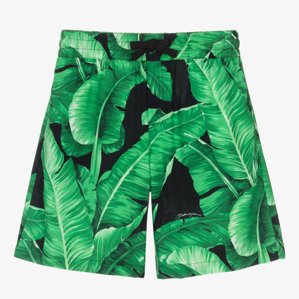 DOLCE & GABBANA バナナリーフ柄ショートパンツ Dolce & Gabbana - Boys Green Viscose Banana Leaf Shorts