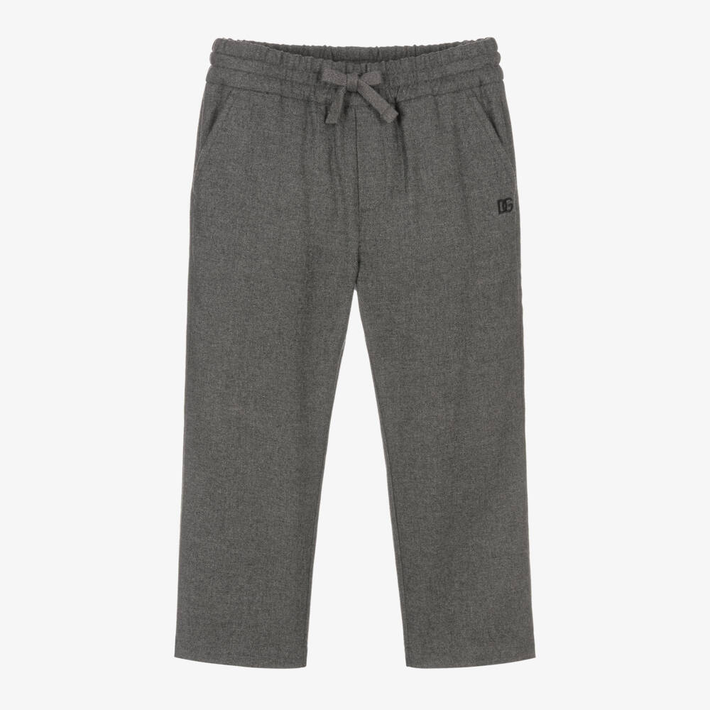 Dolce & Gabbana-Boys Grey Brushed Twill  Drawstring Trousers | Childrensalon