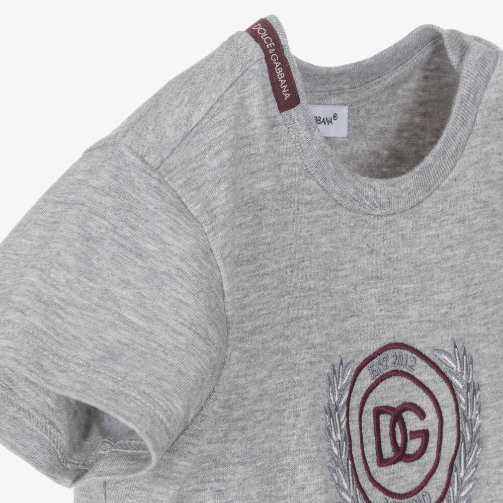Dolce & Gabbana-Boys Grey Cotton DG Logo Crest T-Shirt | Childrensalon