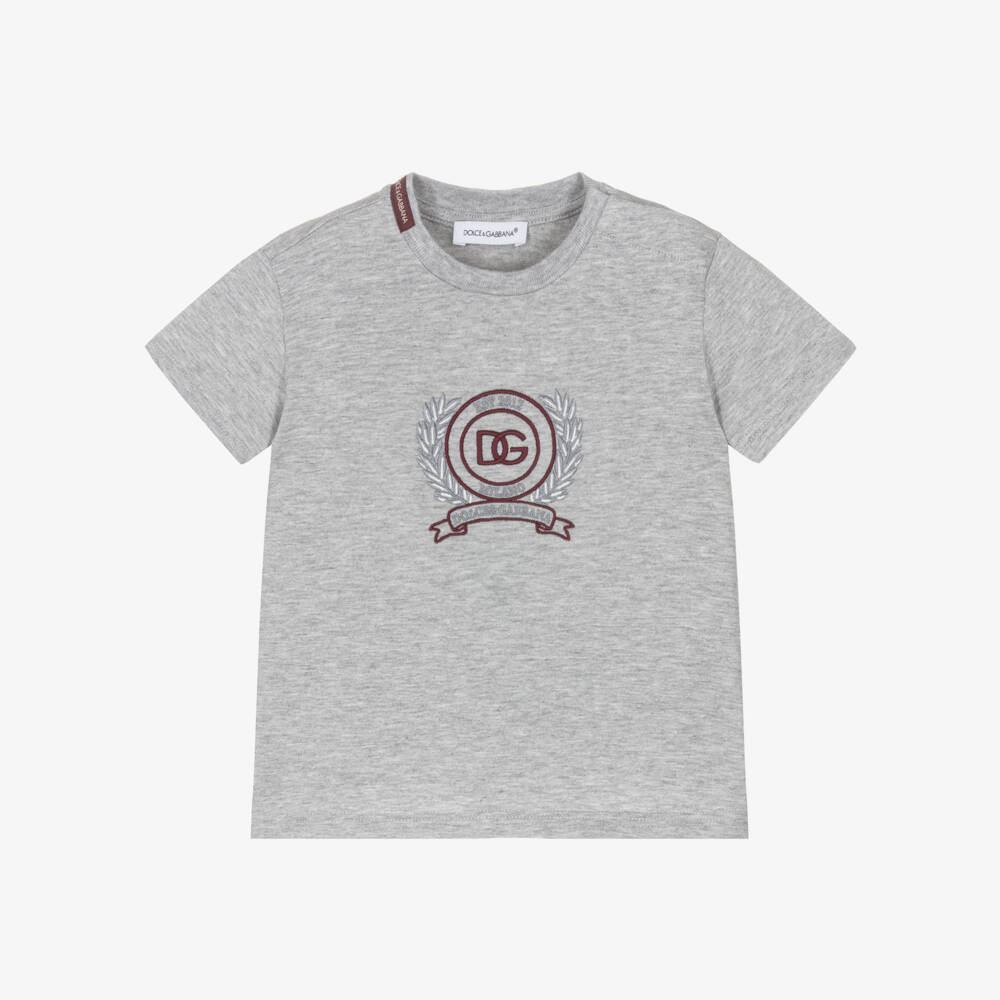 Dolce & Gabbana-Boys Grey Cotton DG Logo Crest T-Shirt | Childrensalon