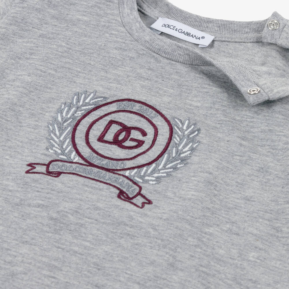 Dolce & Gabbana-Boys Grey Cotton DG Logo Crest T-Shirt | Childrensalon