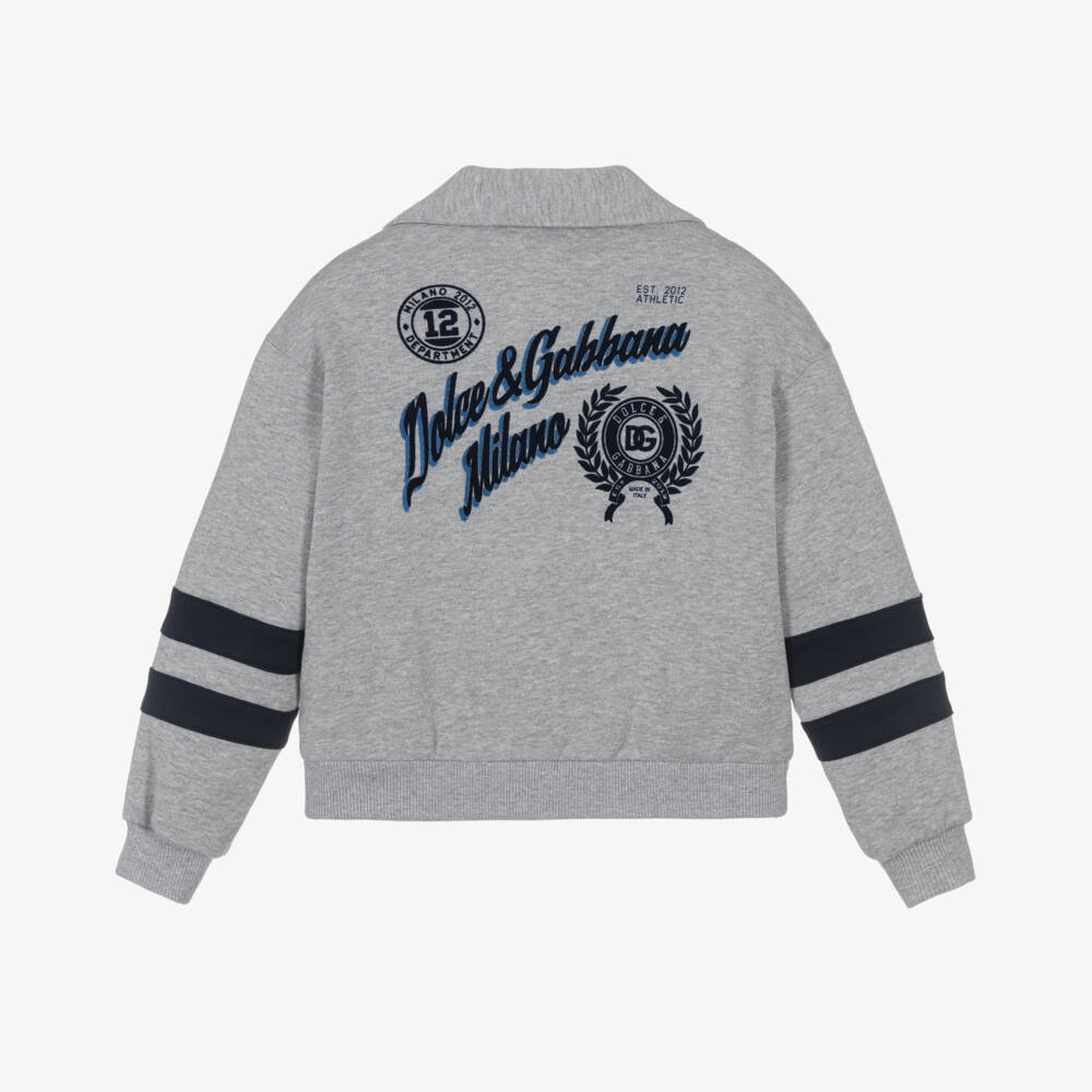 Dolce & Gabbana-Boys Grey Cotton Jersey DG Crest Jacket | Childrensalon