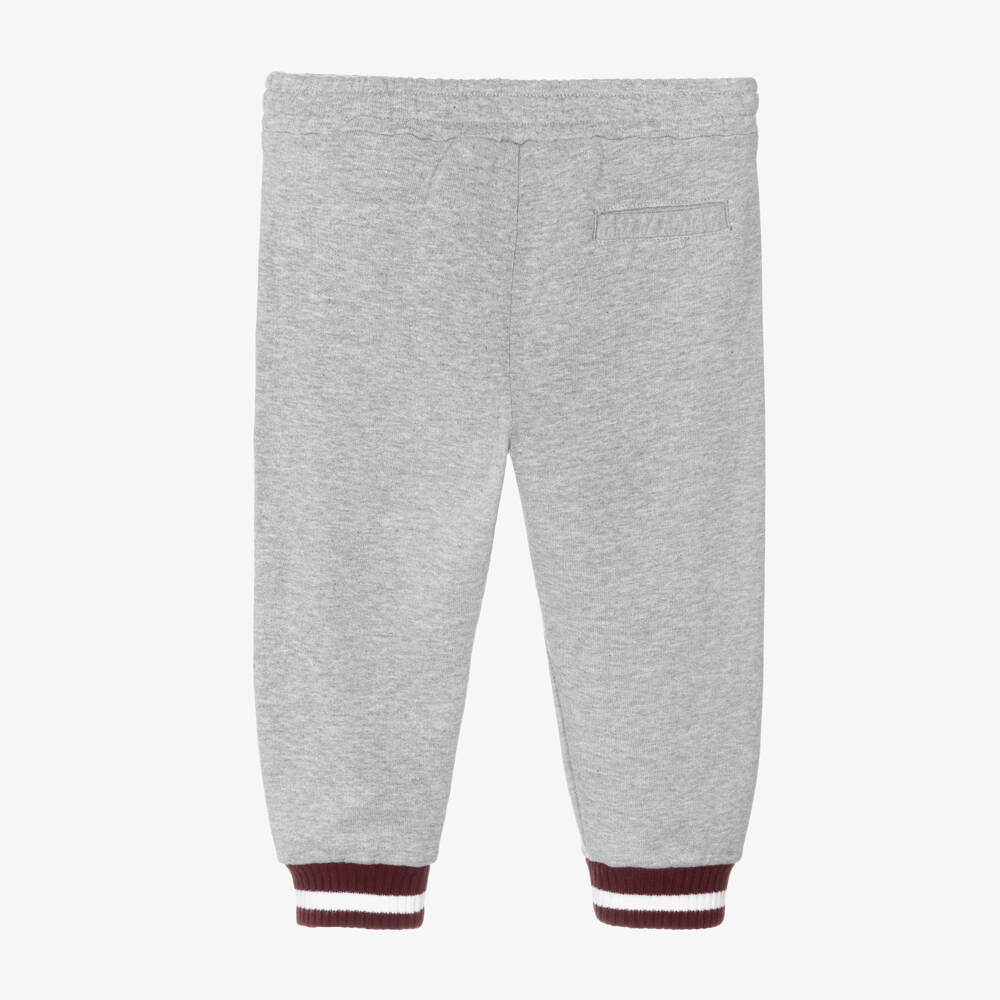 Dolce & Gabbana-Boys Grey Cotton Joggers with Burgundy Trim & Logo | Childrensalon