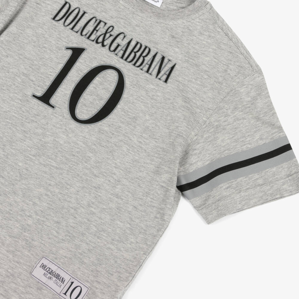 Dolce & Gabbana-Boys Grey Cotton Logo T-Shirt | Childrensalon