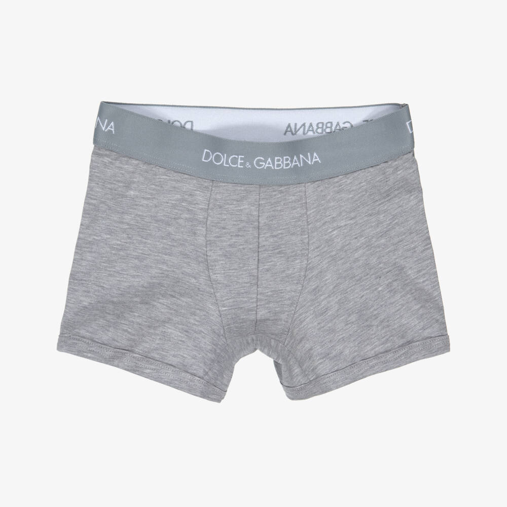 Dolce & Gabbana-Boys Grey Jacquard Logo Cotton Boxers (2 Pack) | Childrensalon