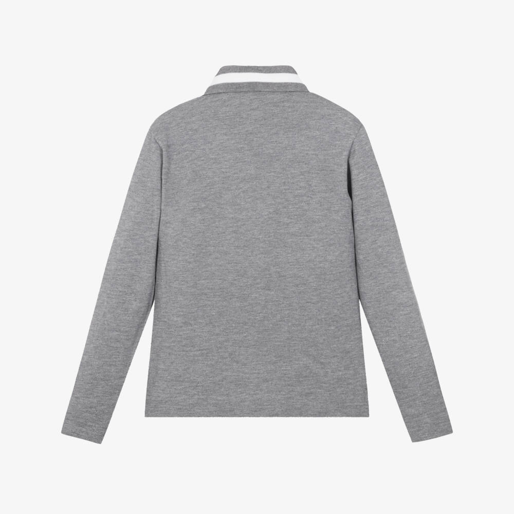 Dolce & Gabbana-Boys Grey Long Sleeve Piqué Polo Shirt | Childrensalon