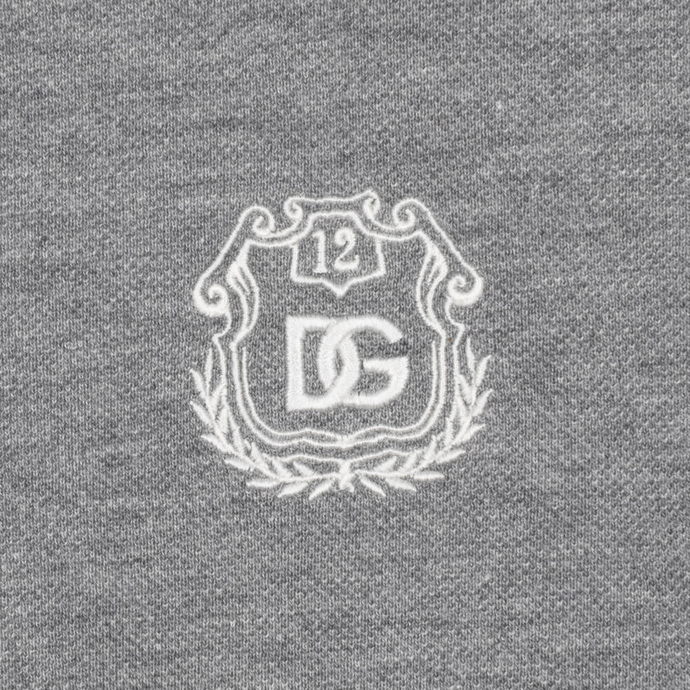Dolce & Gabbana-Boys Grey Long Sleeve Piqué Polo Shirt | Childrensalon