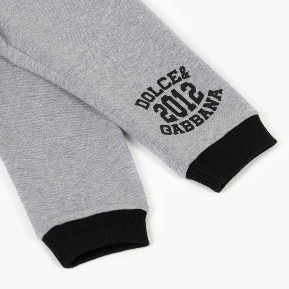 Dolce & Gabbana-Boys Grey Marl Cotton Varsity Logo Joggers | Childrensalon