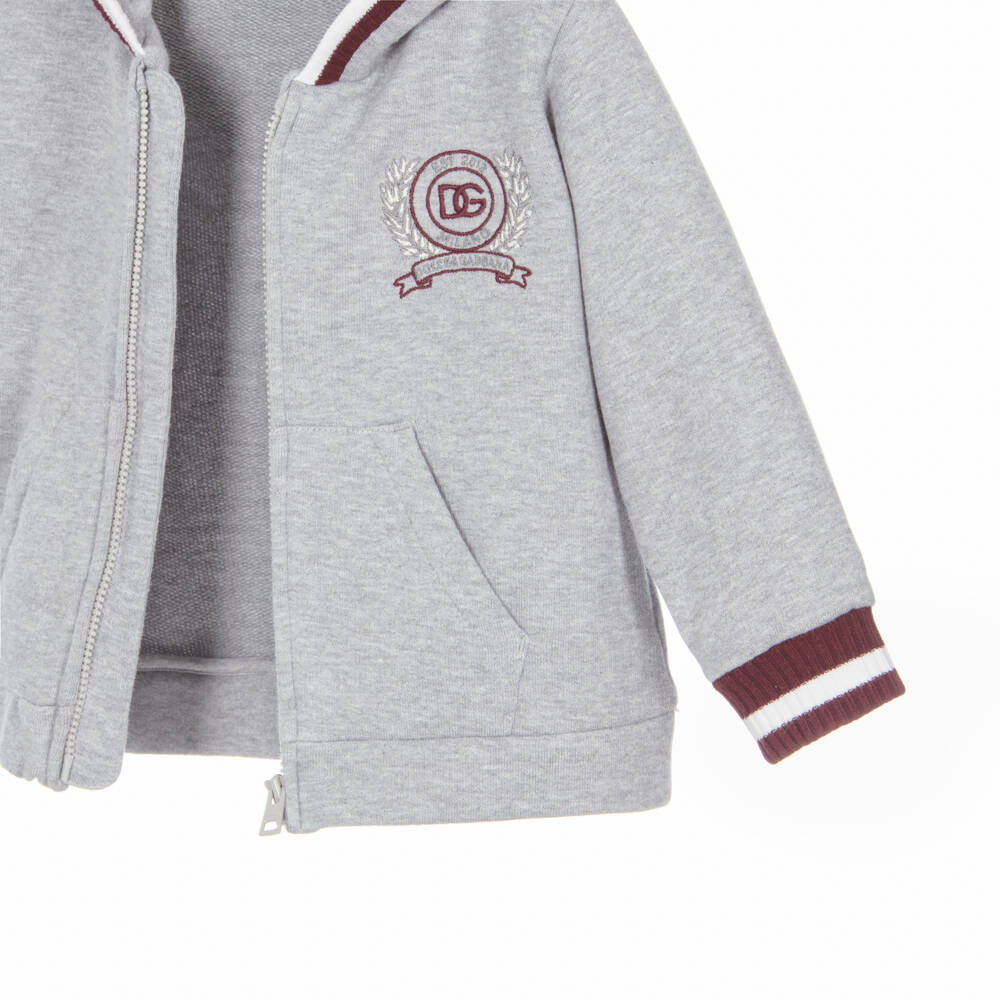 Dolce & Gabbana-Boys Grey Marl Cotton Zip-Up Hoodie | Childrensalon