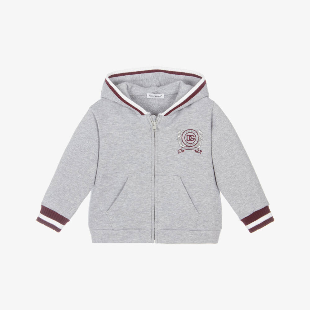 Dolce & Gabbana-Boys Grey Marl Cotton Zip-Up Hoodie | Childrensalon