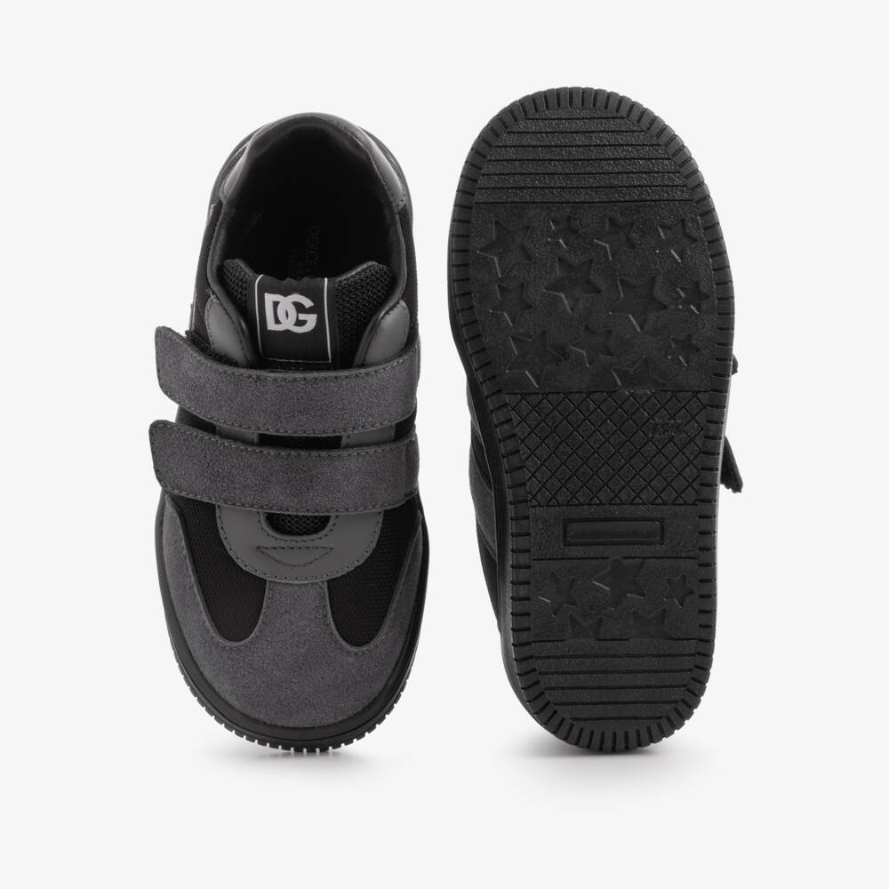 Dolce & Gabbana-Boys Grey Suede & Black Mesh DG Original Trainers | Childrensalon