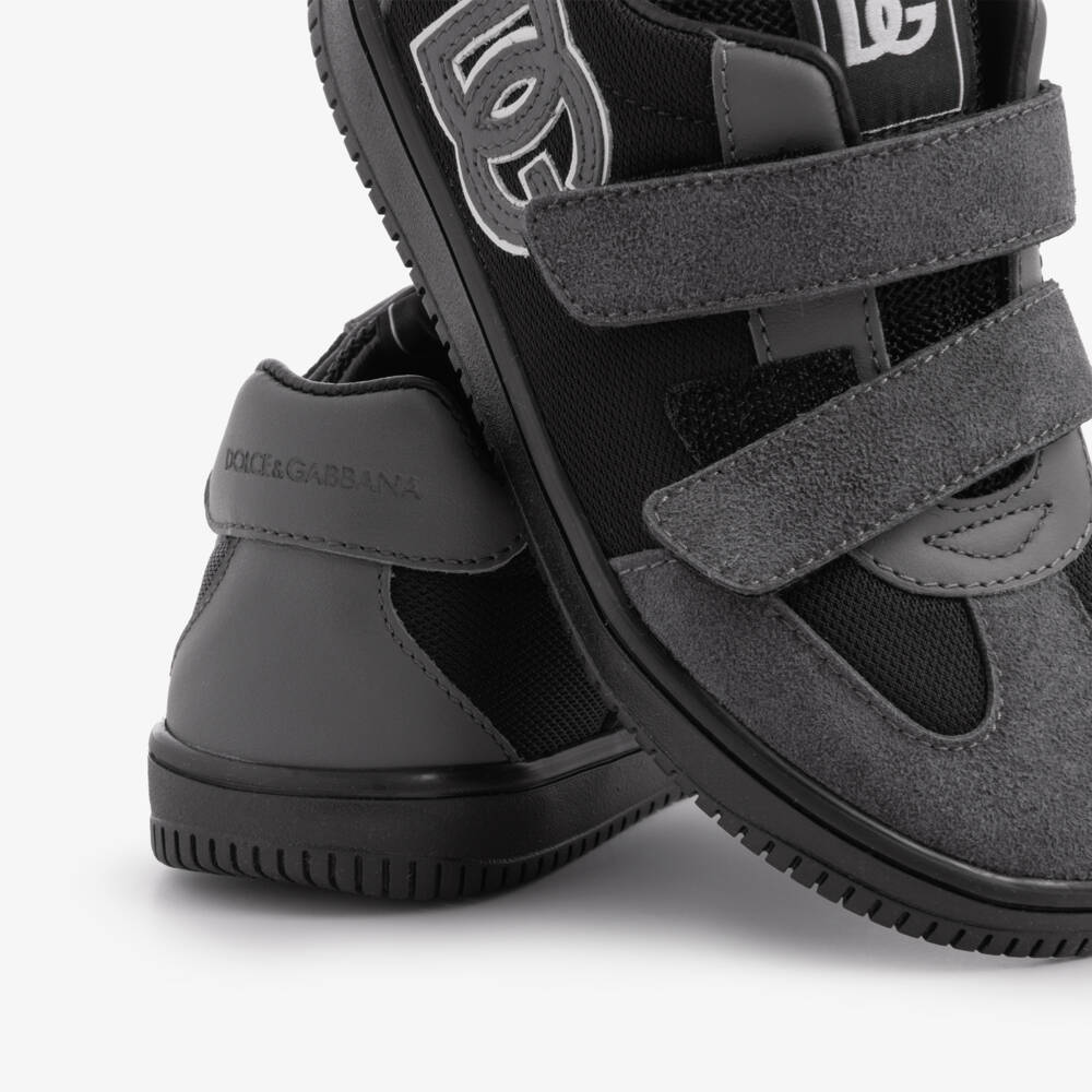 Dolce & Gabbana-Boys Grey Suede & Black Mesh DG Original Trainers | Childrensalon