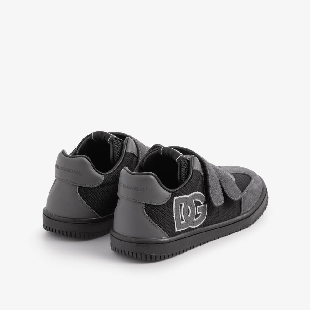 Dolce & Gabbana-Boys Grey Suede & Black Mesh DG Original Trainers | Childrensalon