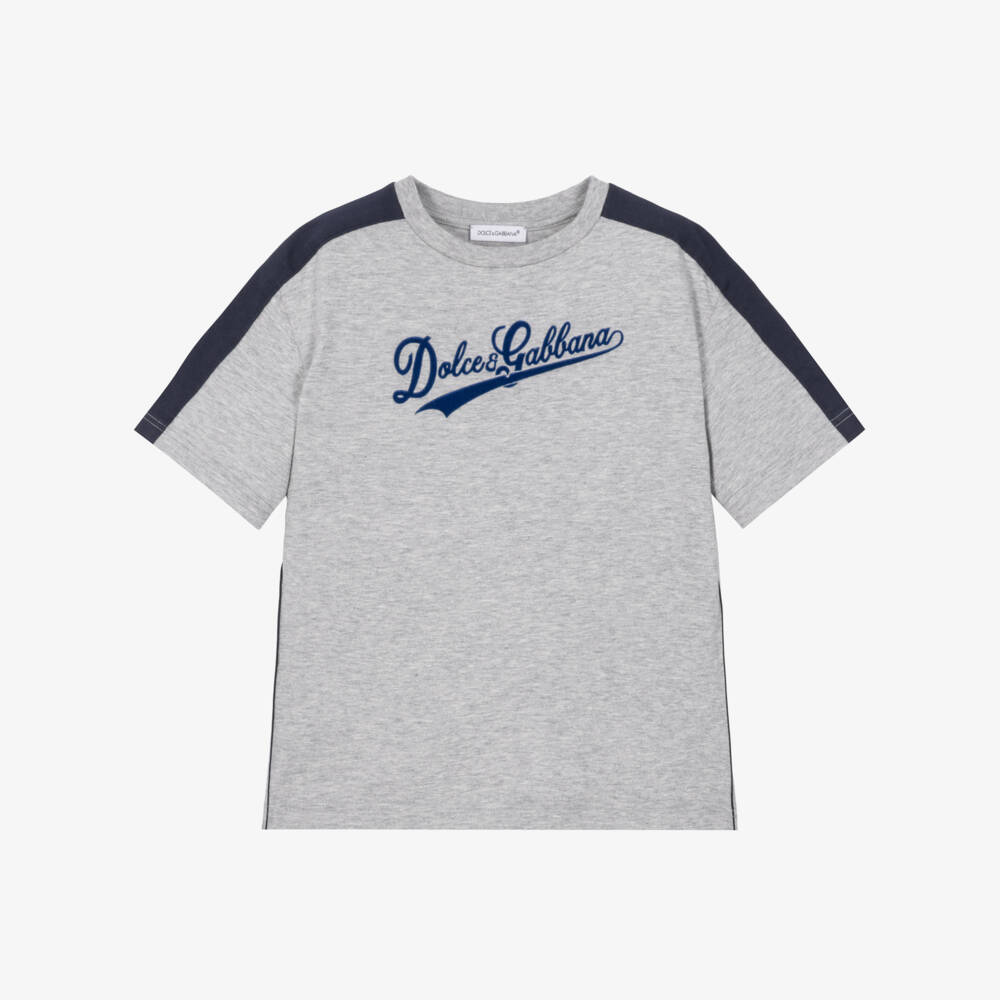 Dolce & Gabbana-Boys Grey Varsity Script T-Shirt | Childrensalon