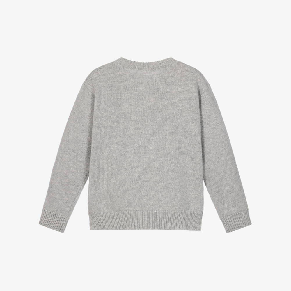 Dolce & Gabbana-Boys Grey Virgin Wool Sweater with Varsity-Style Logo | Childrensalon
