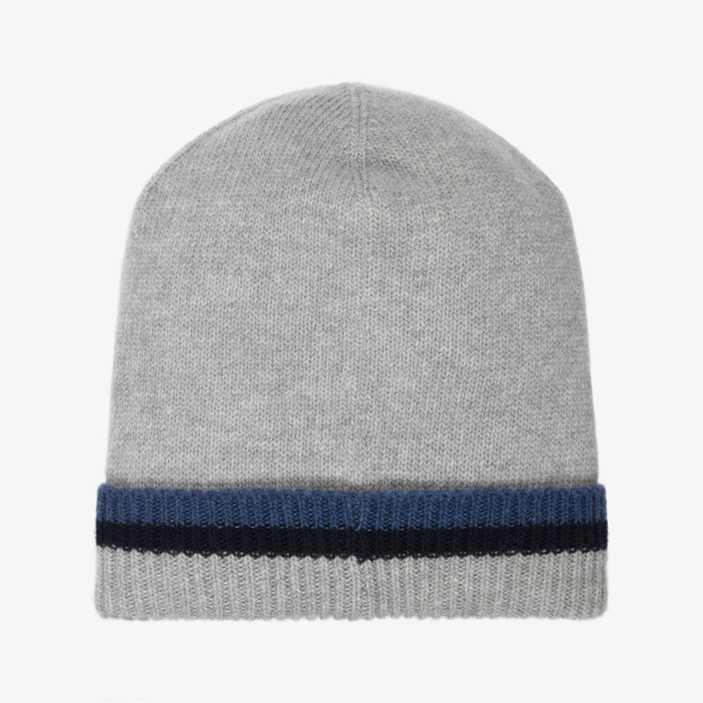 Dolce & Gabbana-Boys Grey Wool Knit Beanie Hat with Varsity-Style Logo | Childrensalon