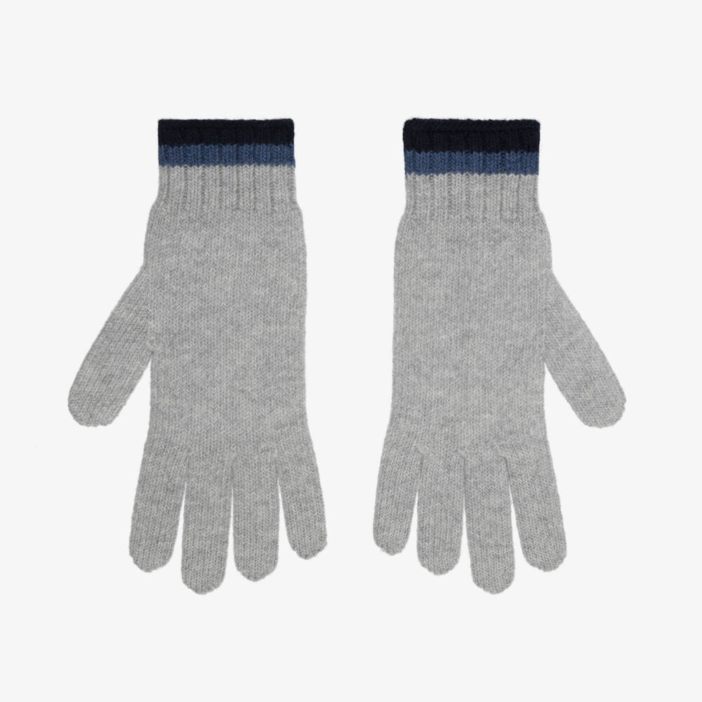 Dolce & Gabbana-Boys Grey Wool Knit Gloves with Varsity-Style Logo | Childrensalon