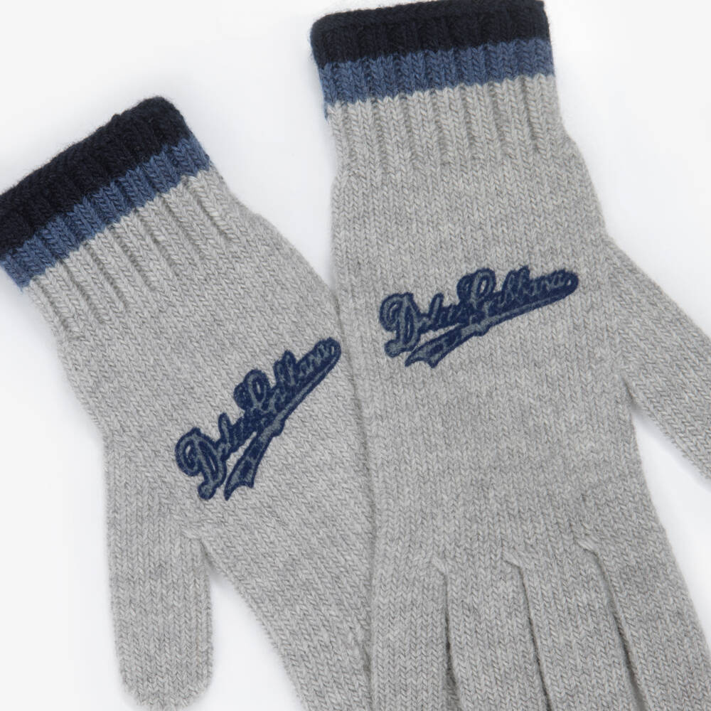 Dolce & Gabbana-Boys Grey Wool Knit Gloves with Varsity-Style Logo | Childrensalon