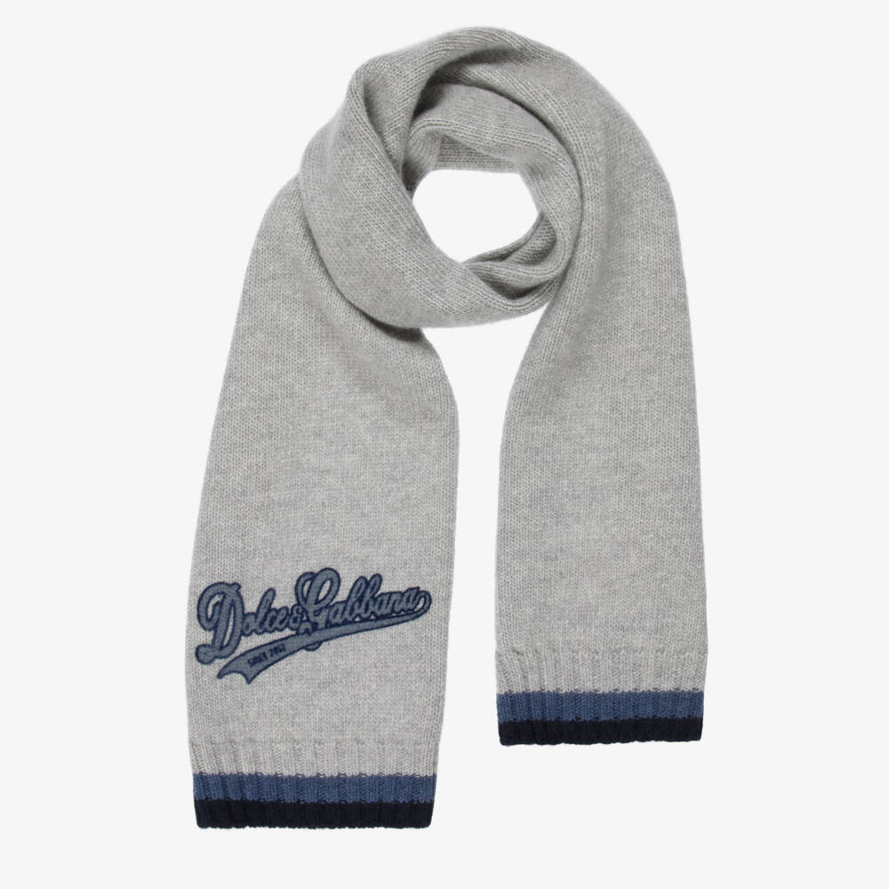 Dolce & Gabbana-Boys Grey Wool Scarf with Varsity-Style Logo | Childrensalon