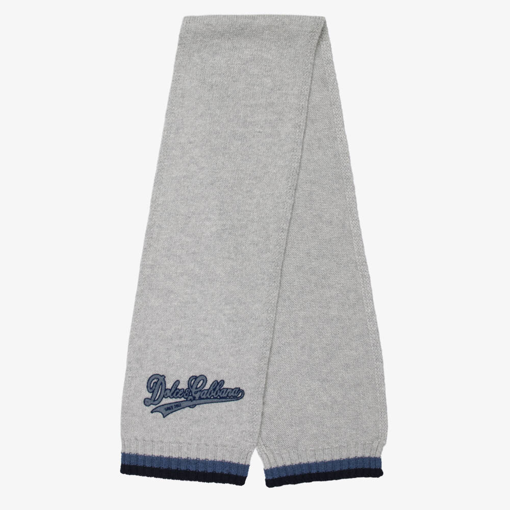 Dolce & Gabbana-Boys Grey Wool Scarf with Varsity-Style Logo | Childrensalon