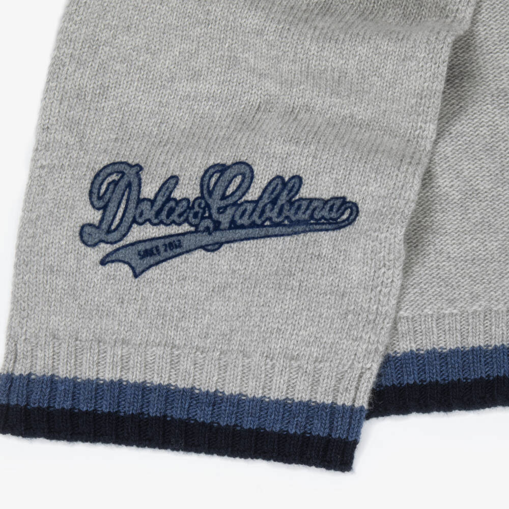 Dolce & Gabbana-Boys Grey Wool Scarf with Varsity-Style Logo | Childrensalon