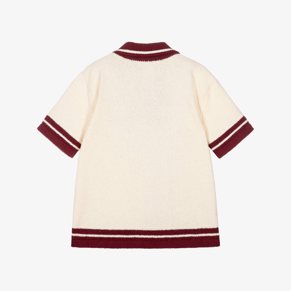 Dolce & Gabbana-Boys Ivory & Burgundy Red Knitted Shirt | Childrensalon