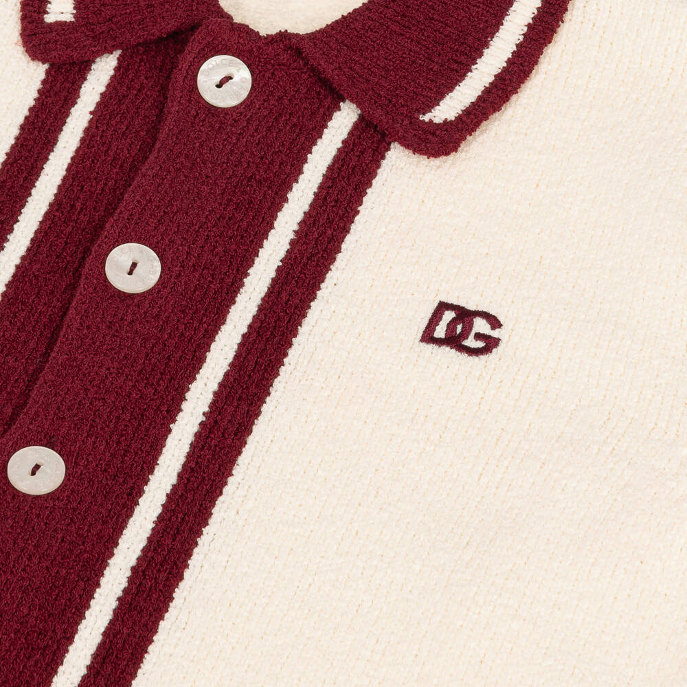 Dolce & Gabbana-Boys Ivory & Burgundy Red Knitted Shirt | Childrensalon
