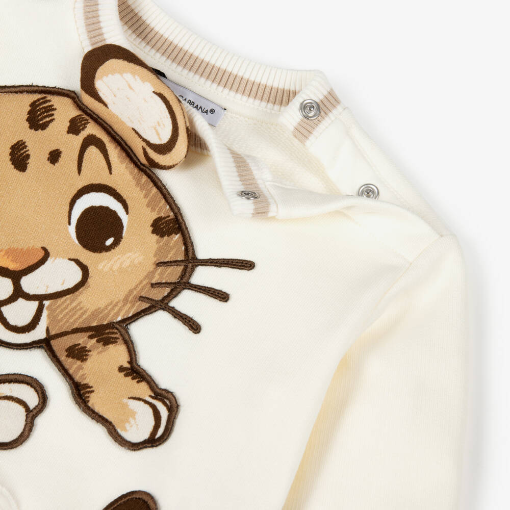 Dolce & Gabbana-Boys Ivory Cotton 3D Leopard Sweatshirt with DG Logo | Childrensalon