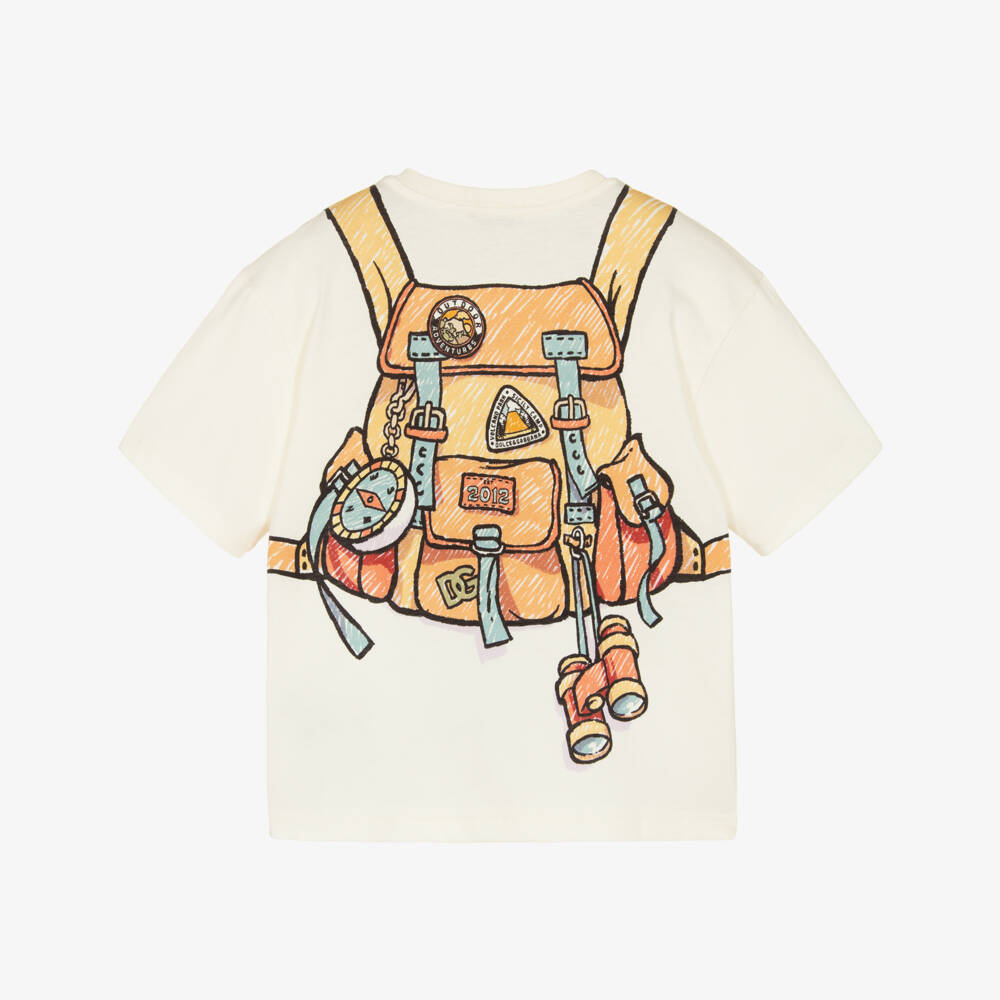 Dolce & Gabbana-Boys Ivory Cotton Backpack Print T-Shirt | Childrensalon