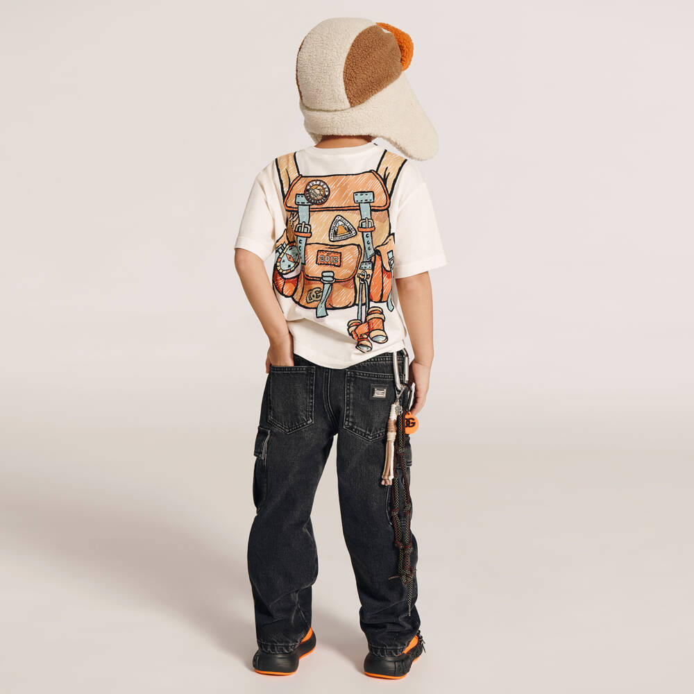 Dolce & Gabbana-Boys Ivory Cotton Backpack Print T-Shirt | Childrensalon