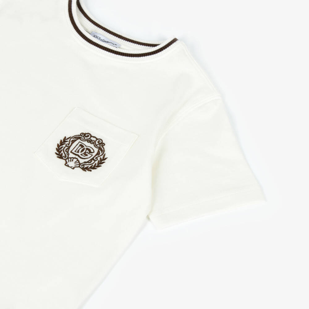Dolce & Gabbana-Boys Ivory Cotton DG Logo T-Shirt with Pocket | Childrensalon
