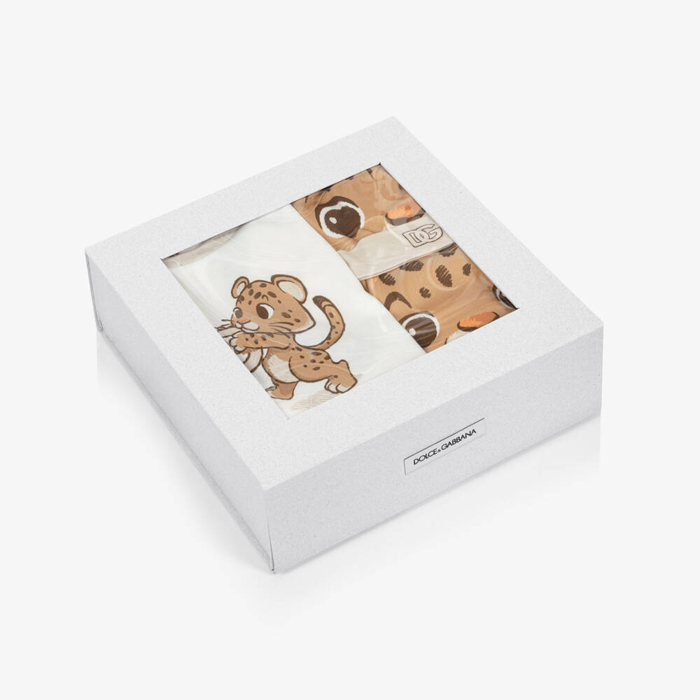 Dolce & Gabbana-طقم أفارول بطبعة شبل الفهد قطن لون عاجي للأولاد | Childrensalon