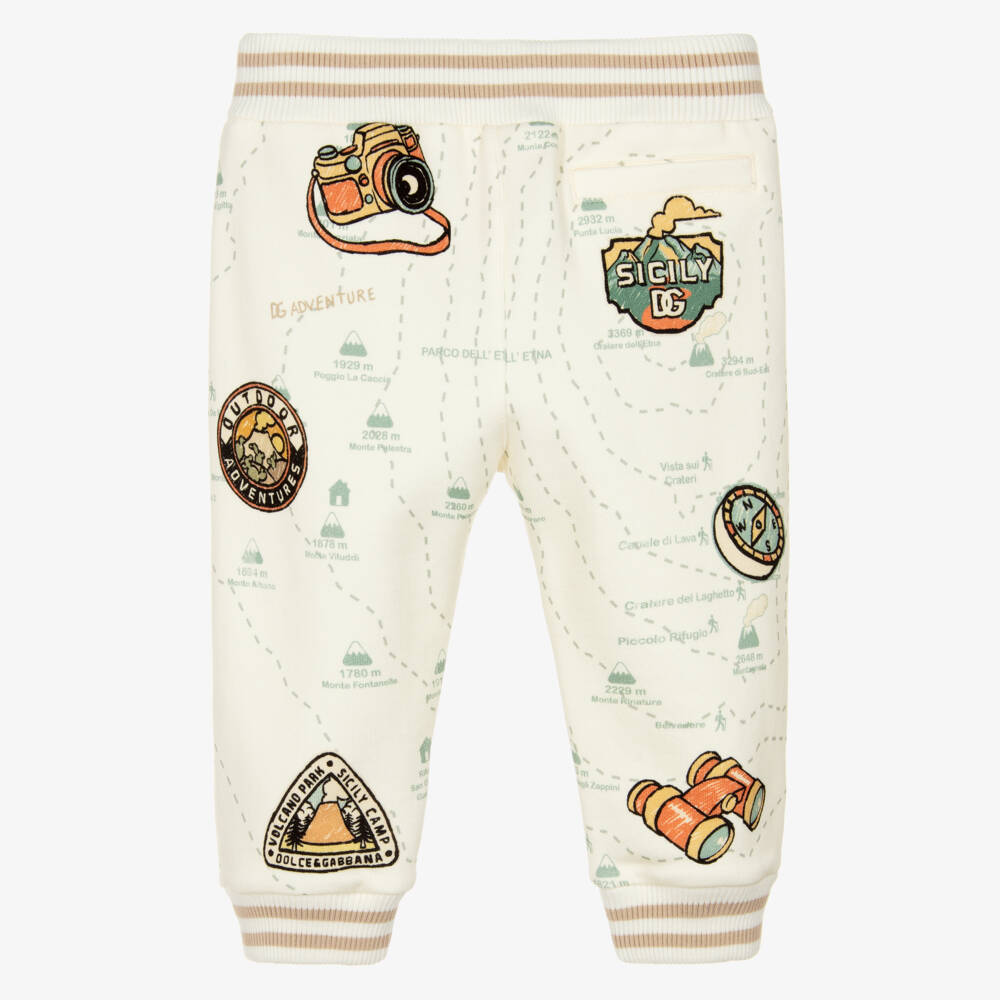 Dolce & Gabbana-Boys Ivory Cotton Map Print Joggers | Childrensalon