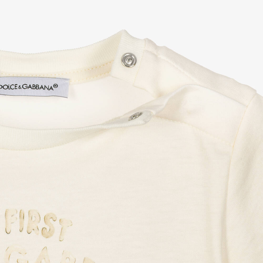 Dolce & Gabbana-Boys Ivory Cotton T-Shirt with Leopard Cubs | Childrensalon