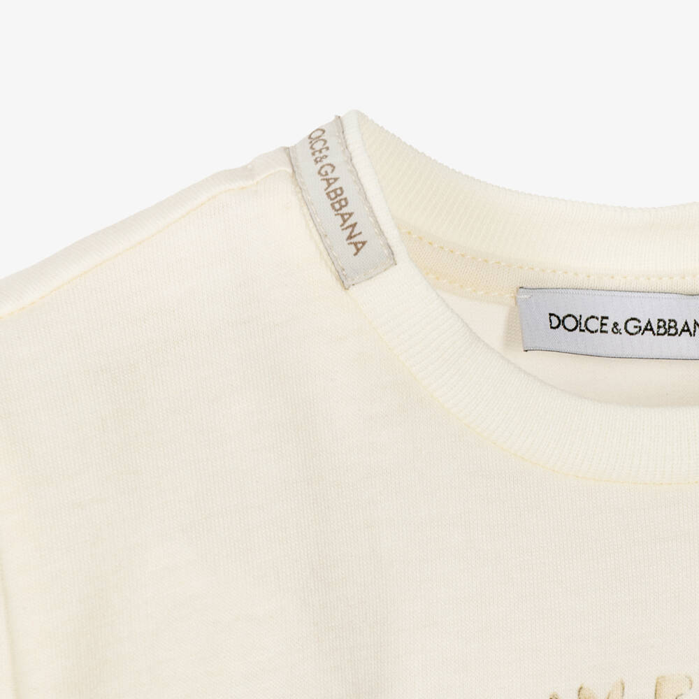 Dolce & Gabbana-Boys Ivory Cotton T-Shirt with Leopard Cubs | Childrensalon