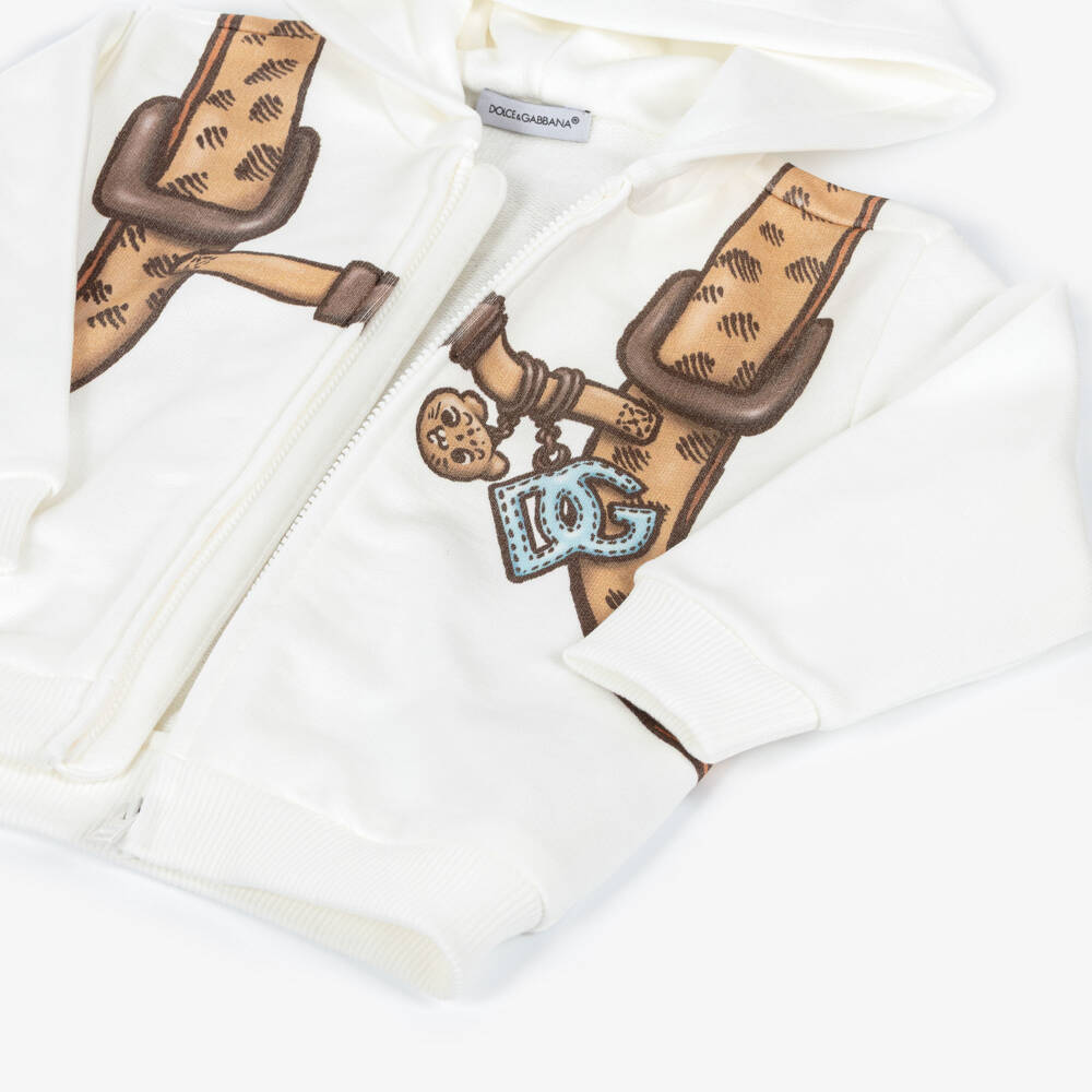 Dolce & Gabbana-Boys Ivory Cotton Zip-Up Top with Leopard Backpack Print | Childrensalon