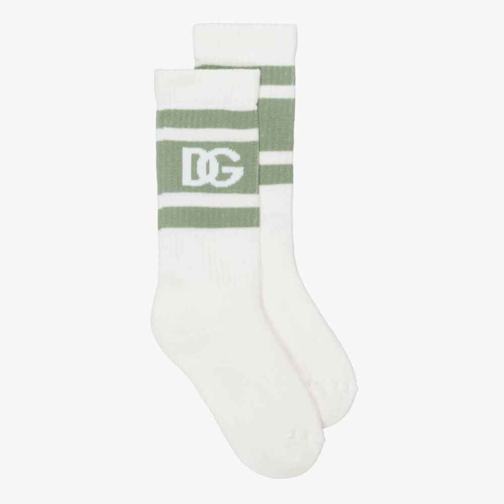 Dolce & Gabbana-Boys Ivory & Green Cotton DG Logo Socks | Childrensalon