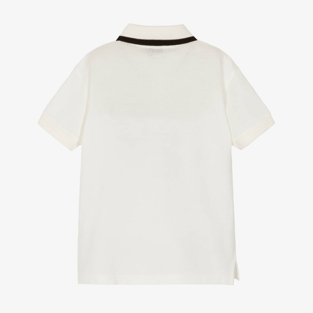 Dolce & Gabbana-Boys Ivory Piqué Polo Shirt with DG Heraldic Patch | Childrensalon