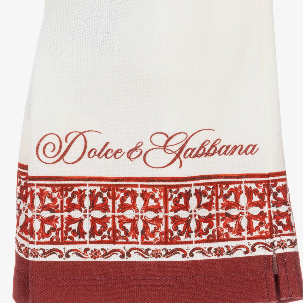 Dolce & Gabbana-Boys Ivory Piqué Shorts with Red Majolica Print | Childrensalon