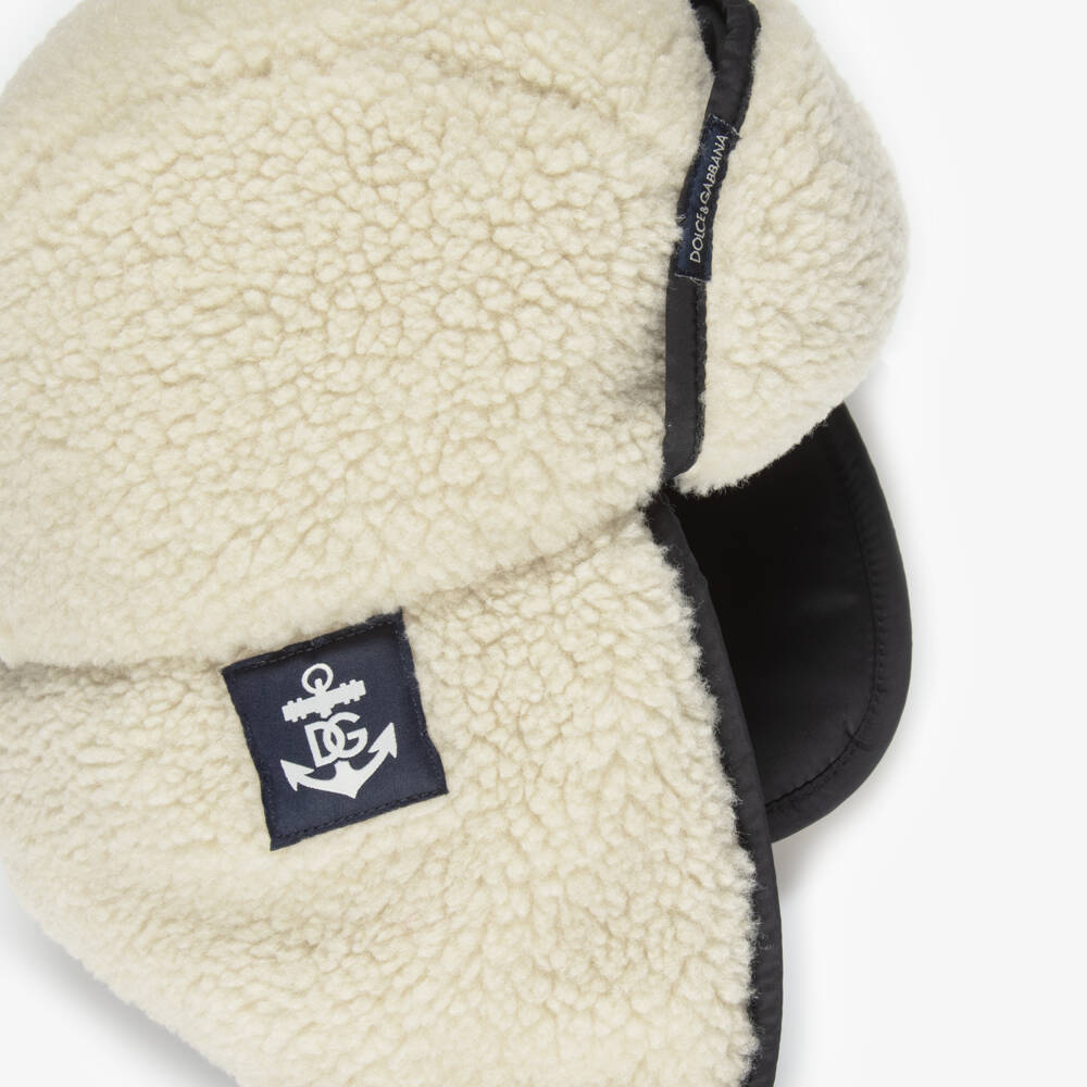 Dolce & Gabbana-Boys Ivory Sherpa Fleece Trapper Hat | Childrensalon