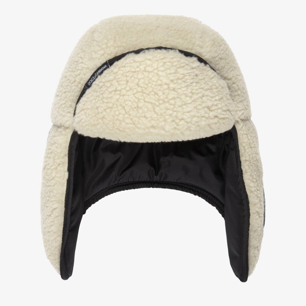 Dolce & Gabbana-Boys Ivory Sherpa Fleece Trapper Hat | Childrensalon
