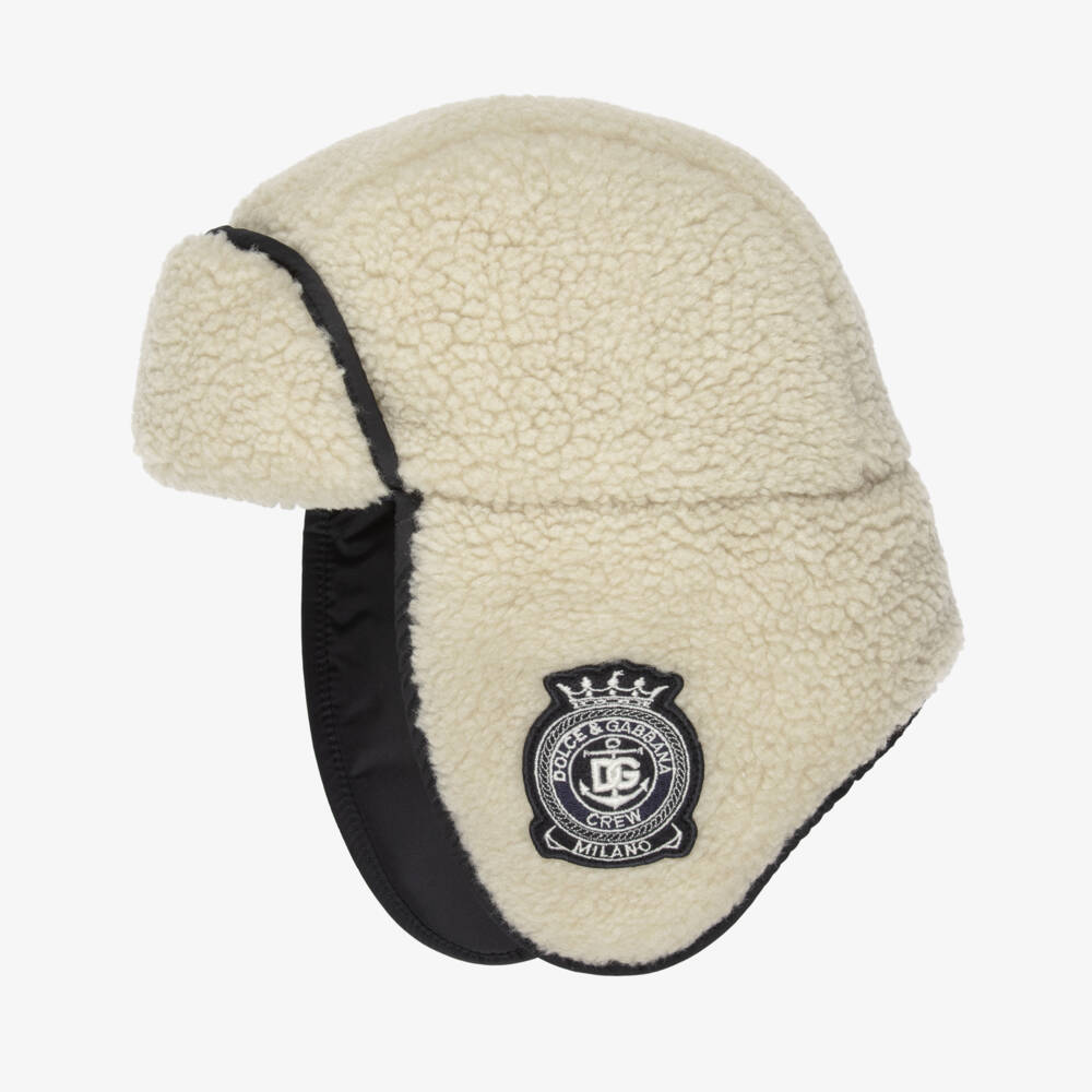 Dolce & Gabbana-Boys Ivory Sherpa Fleece Trapper Hat | Childrensalon